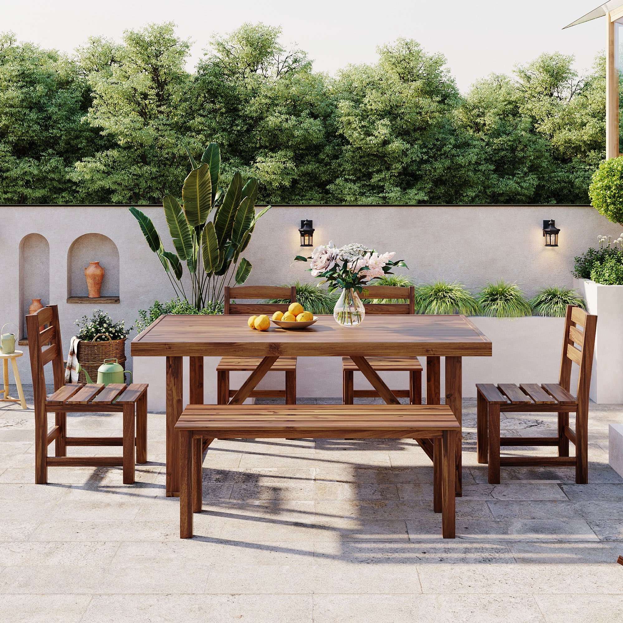 High-quality Acacia Wood Outdoor Table and Chair Set, Suitable for