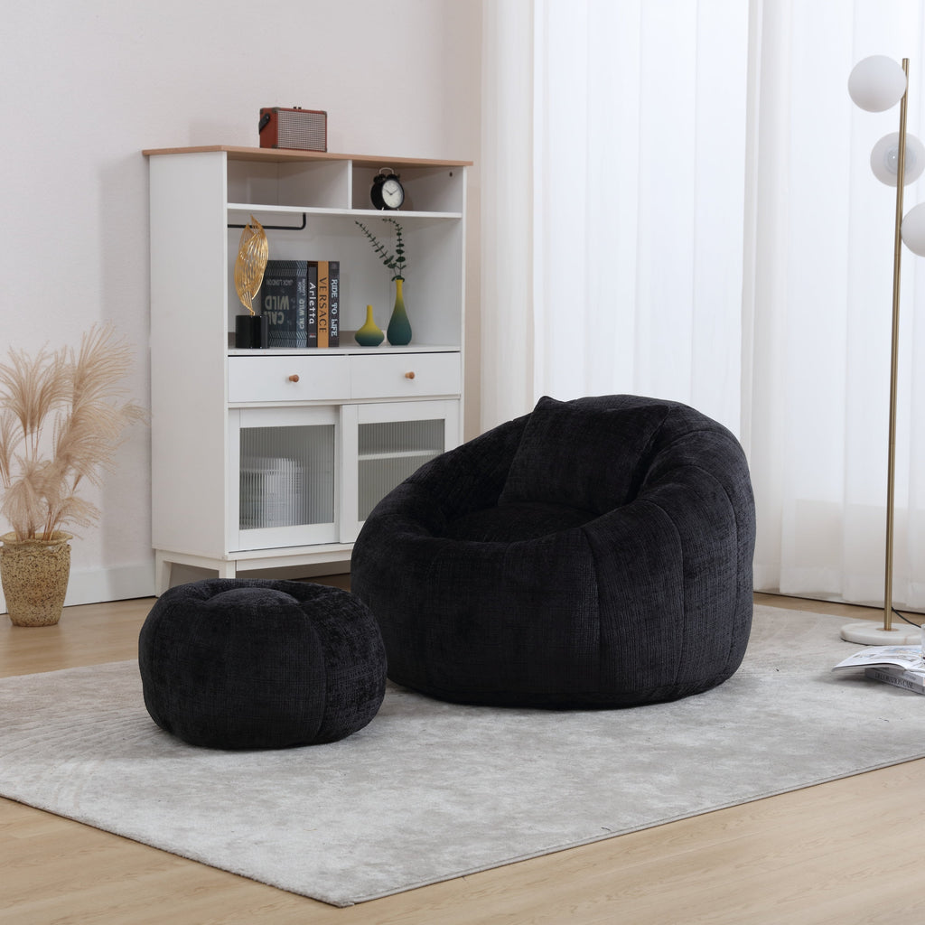 Modern Extra Large Round Bean Bag Chair with Footrest for Living Room,