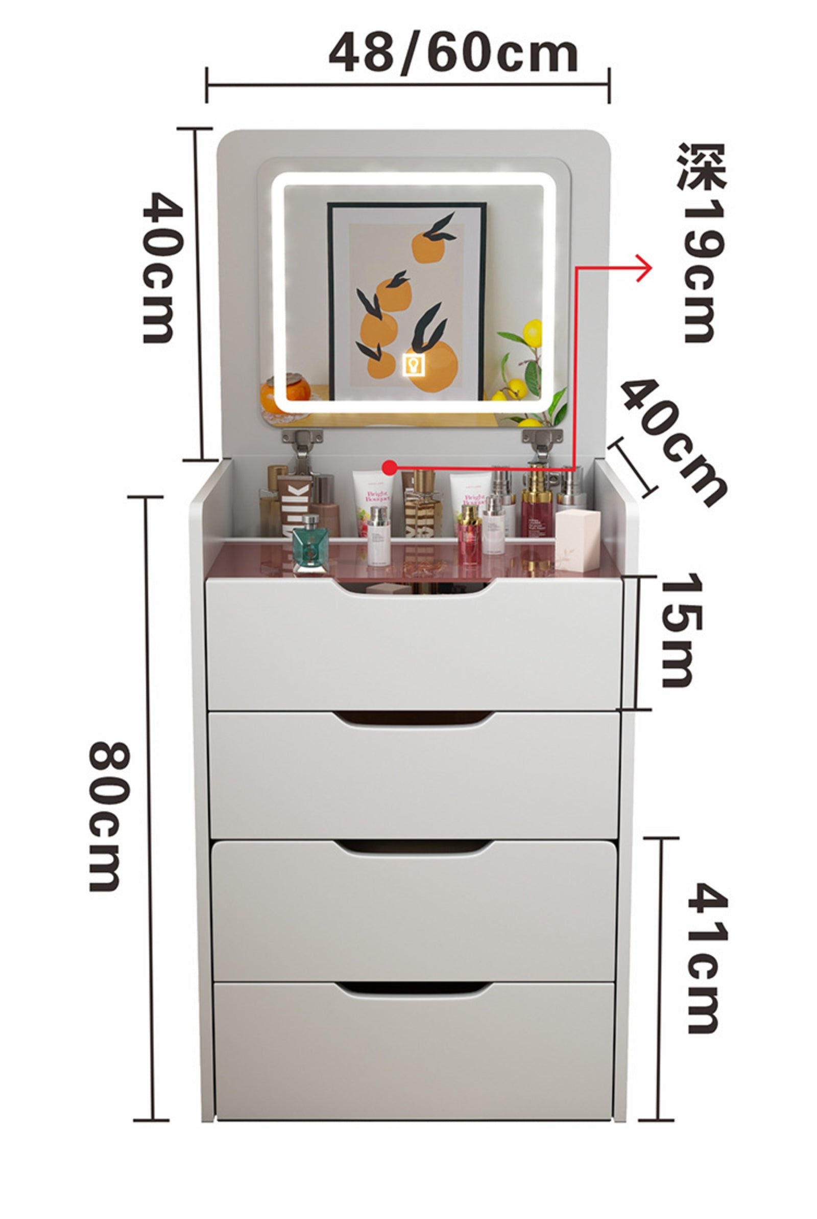 3 In 1 Vanity Desk With Plip Top Mirror,Small Make Up Vanity Set With Visible Glass Desktop,Compact