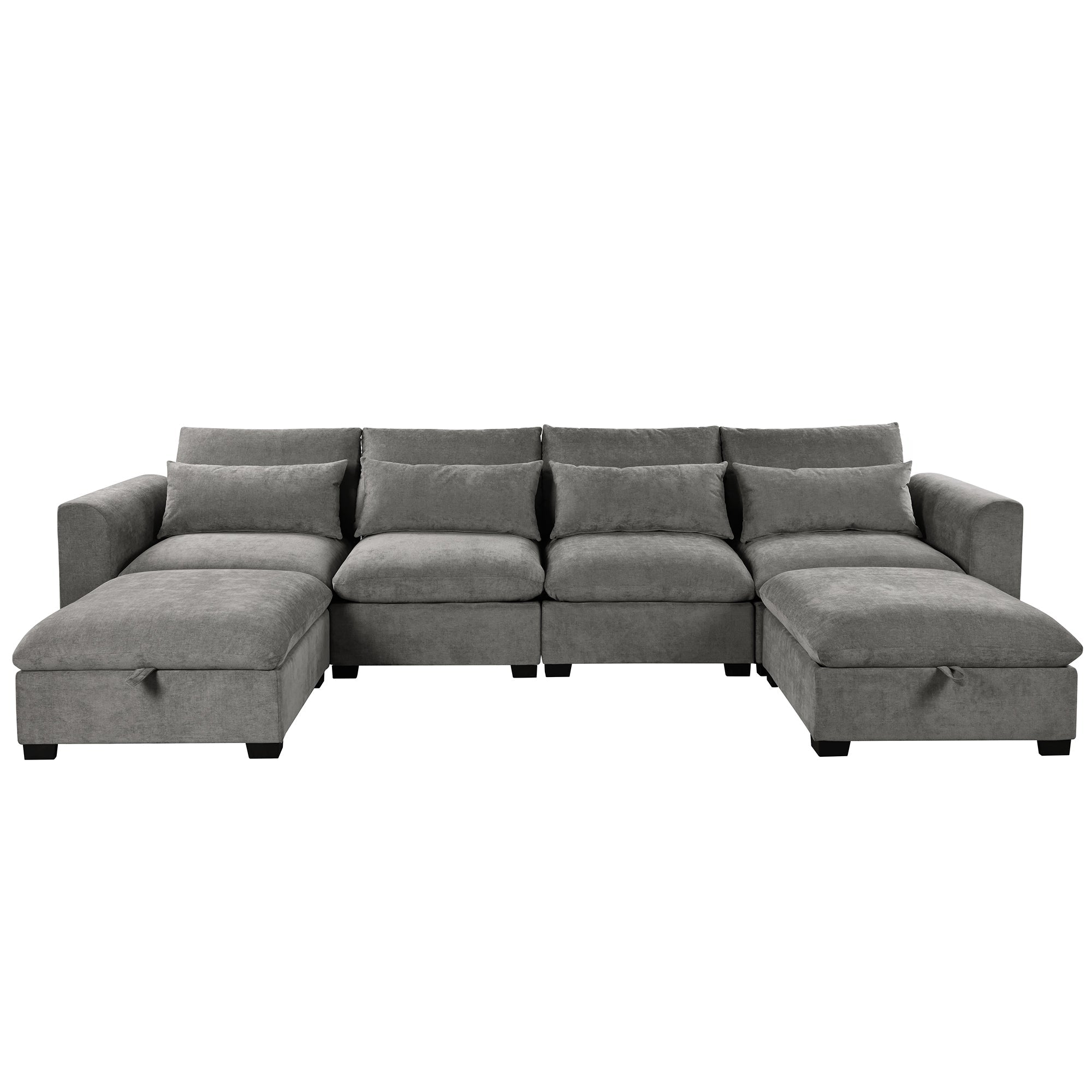 U-shaped Freely Transformable Modular Corner Sofa with Two Ottomans,