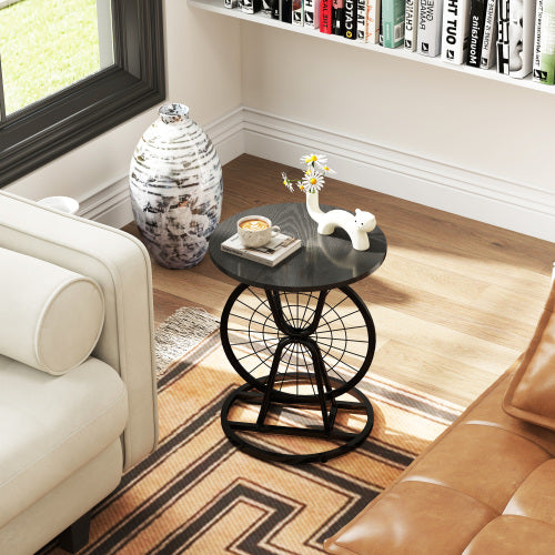 2 Piece Vintage Industrial Wheel Design Side Table