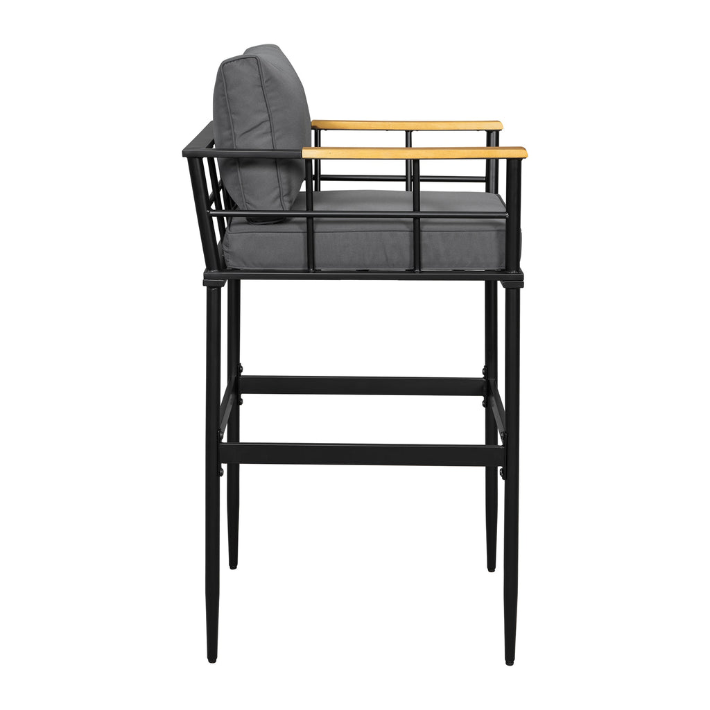 Iron Outdoor Dining Set with Acacia Wood Armrest Suitable For Patio,