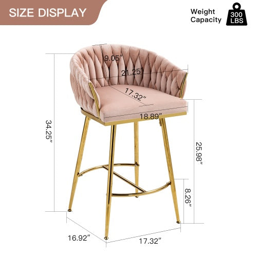 26 Counter Height Bar Stools Velvet Kitchen Island Counter Bar Stool With Hand- Wave Back,golden Chromed Base And Footrest