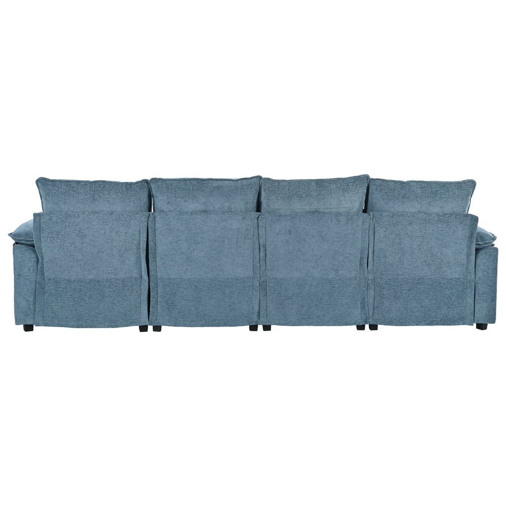 U-Shaped Chenille Sectional Sofa with Adjustable Armrest Pillows -