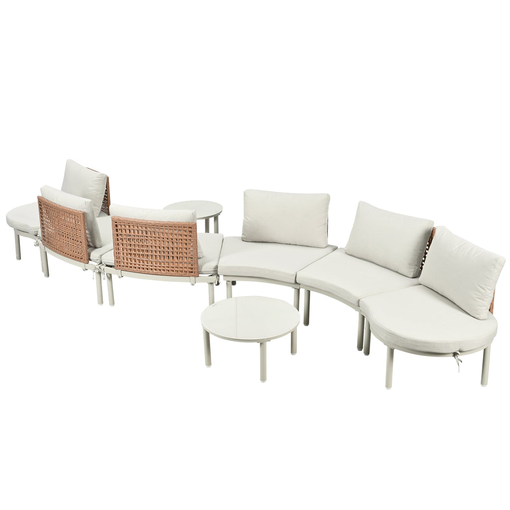 8-Piece Patio Sofa Furniture Set, Half Moon Outdoor Sectional Sofa