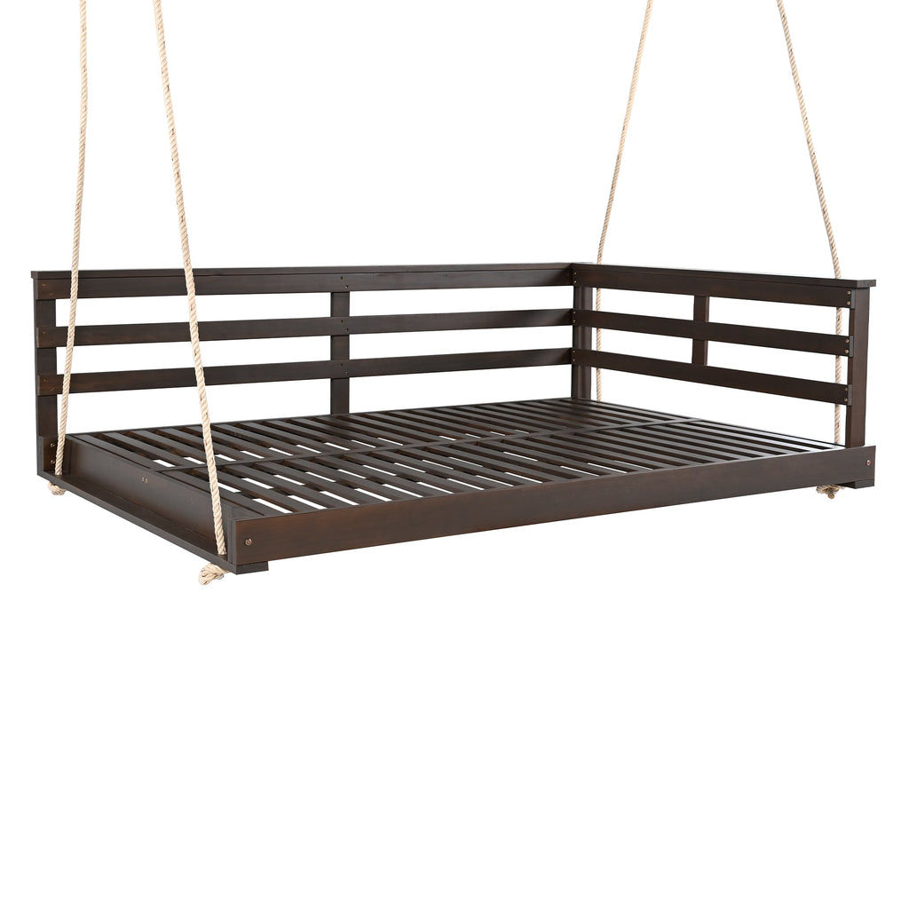 Acacia Wood Porch Swing Bed for Outdoor with Hemp Ropes - Full Size