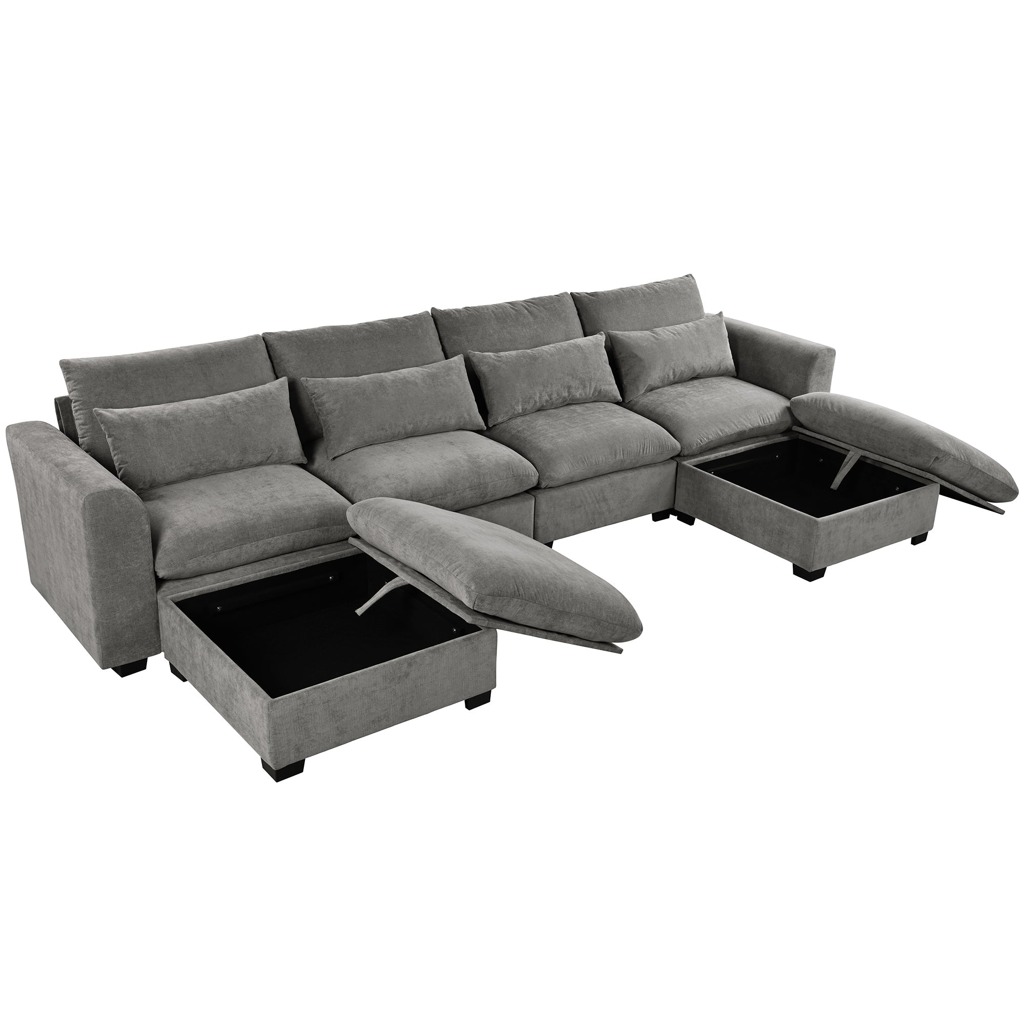 U-shaped Freely Transformable Modular Corner Sofa with Two Ottomans,