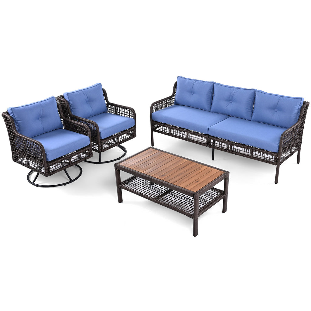 4 Pieces Patio Furniture Set with Swivel Chairs, Outdoor Wicker Sofas