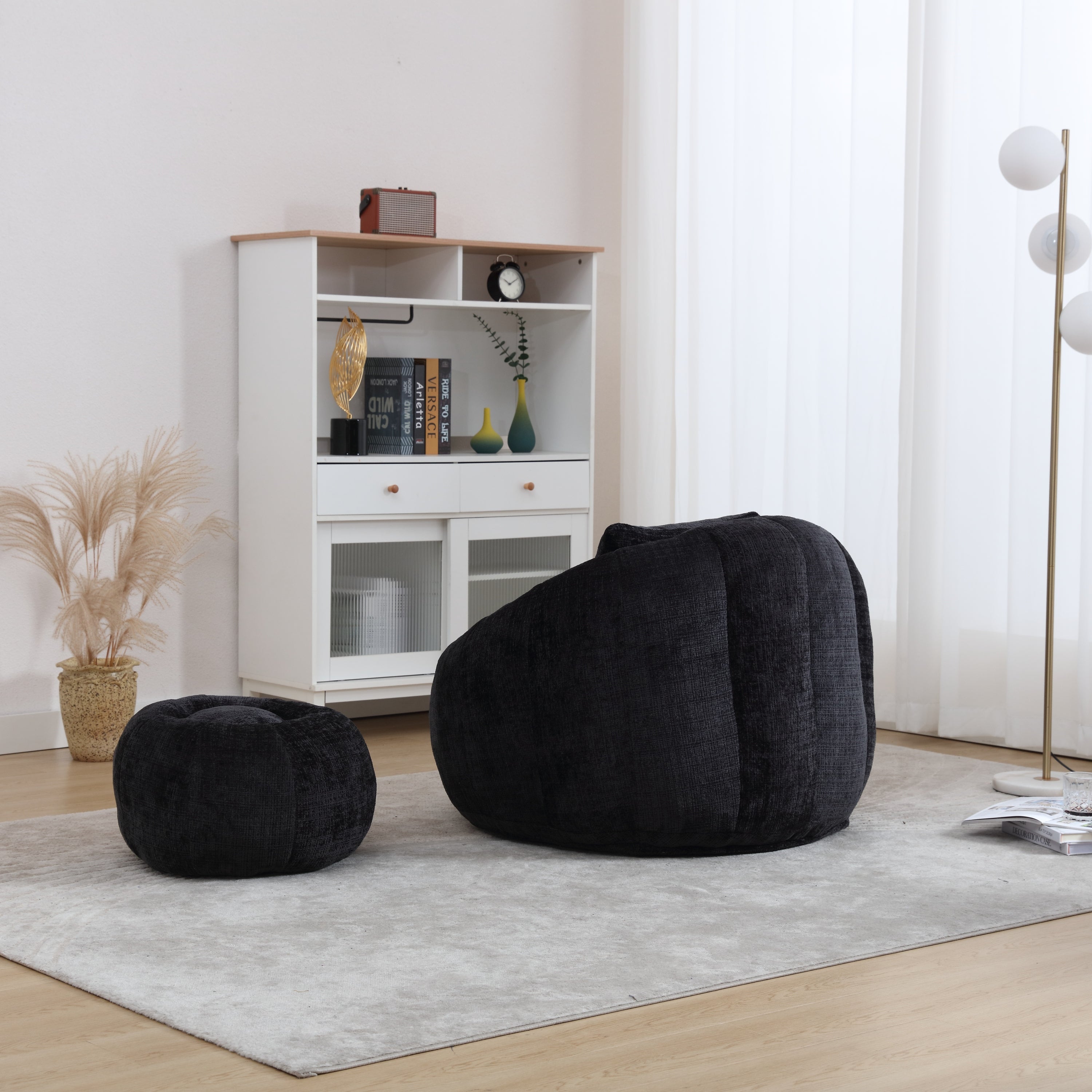 Modern Extra Large Round Bean Bag Chair with Footrest for Living Room,