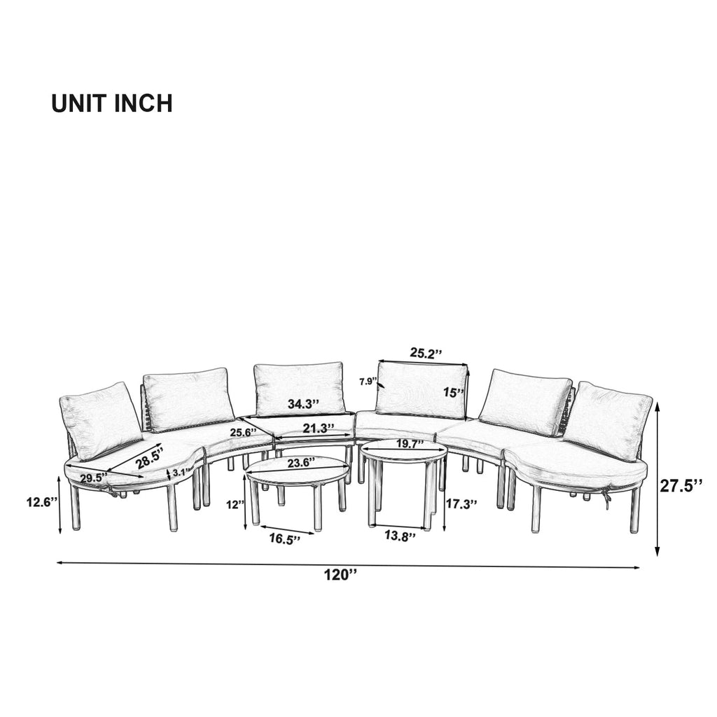 8-Piece Patio Sofa Furniture Set, Half Moon Outdoor Sectional Sofa