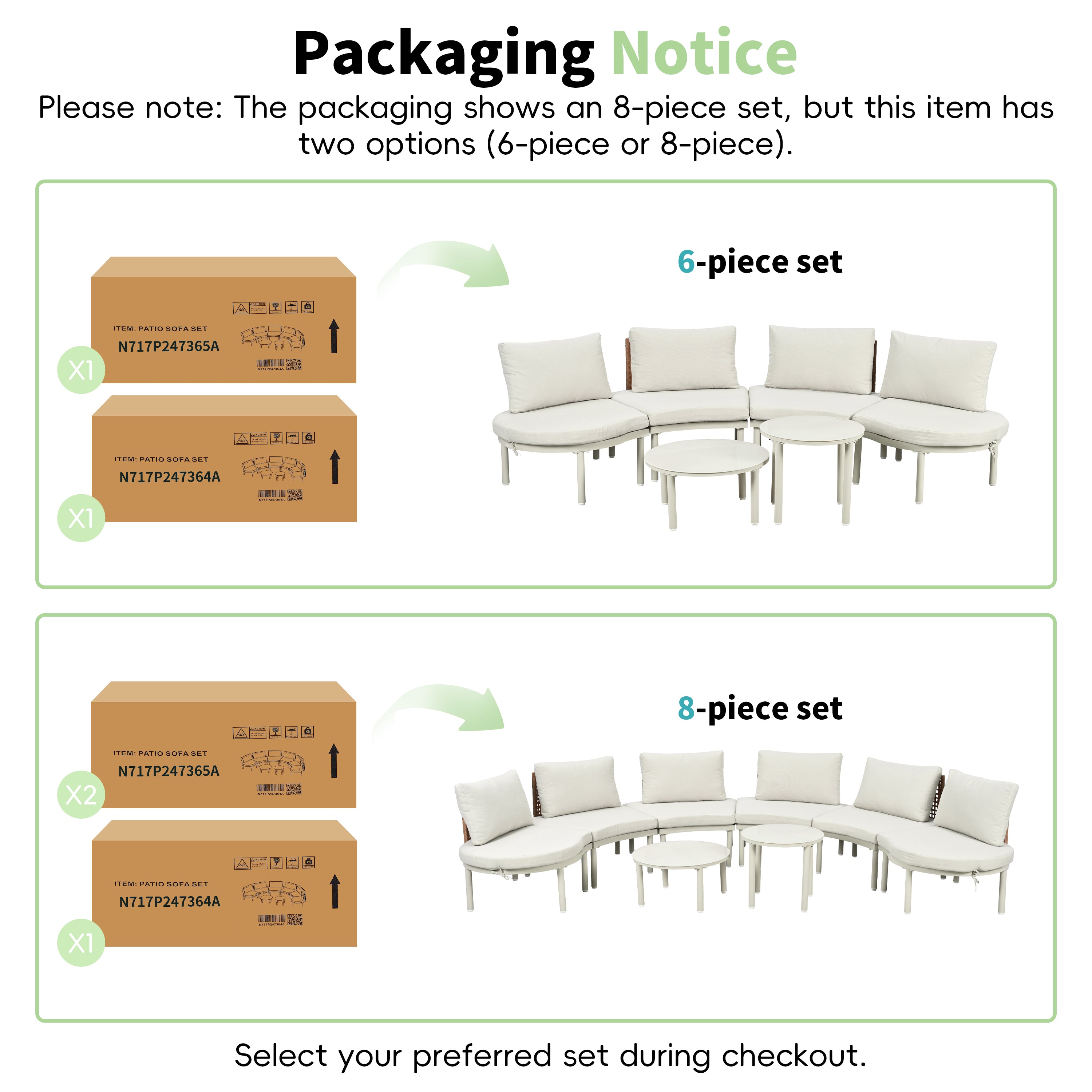 8-Piece Patio Sofa Furniture Set, Half Moon Outdoor Sectional Sofa