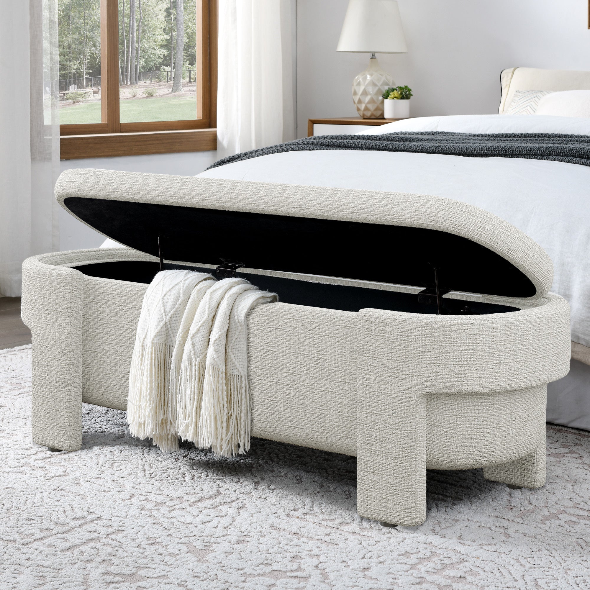 Linen Fabric Upholstered Bench with Large Storage Space for the Living