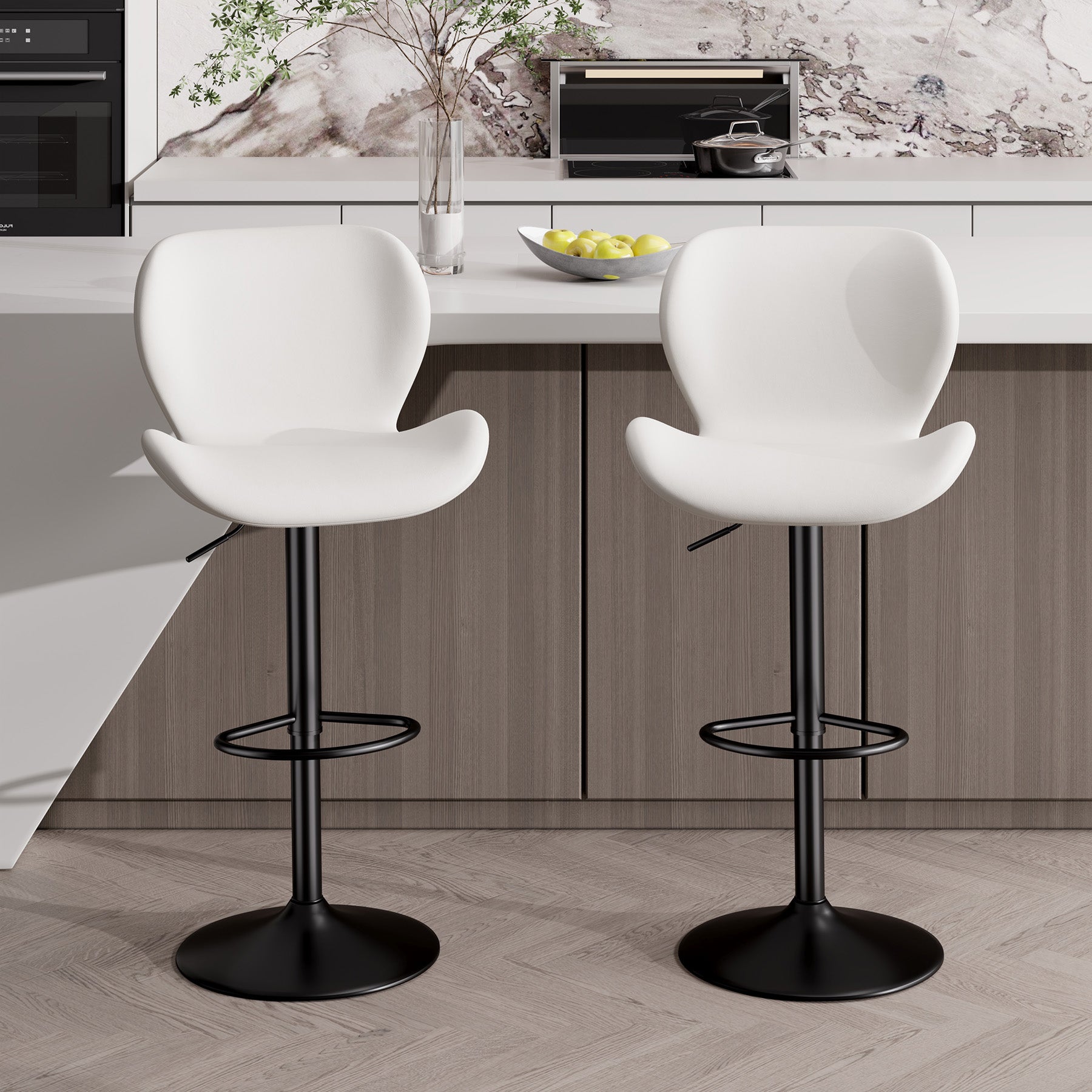 Bar Stools Set Of 2,PU Leather Upholstered Barstools With Back & Footrest, Seat Adjustable Height 22.2-31IN Counter Height Bar Chairs For Bar Kitchen Island