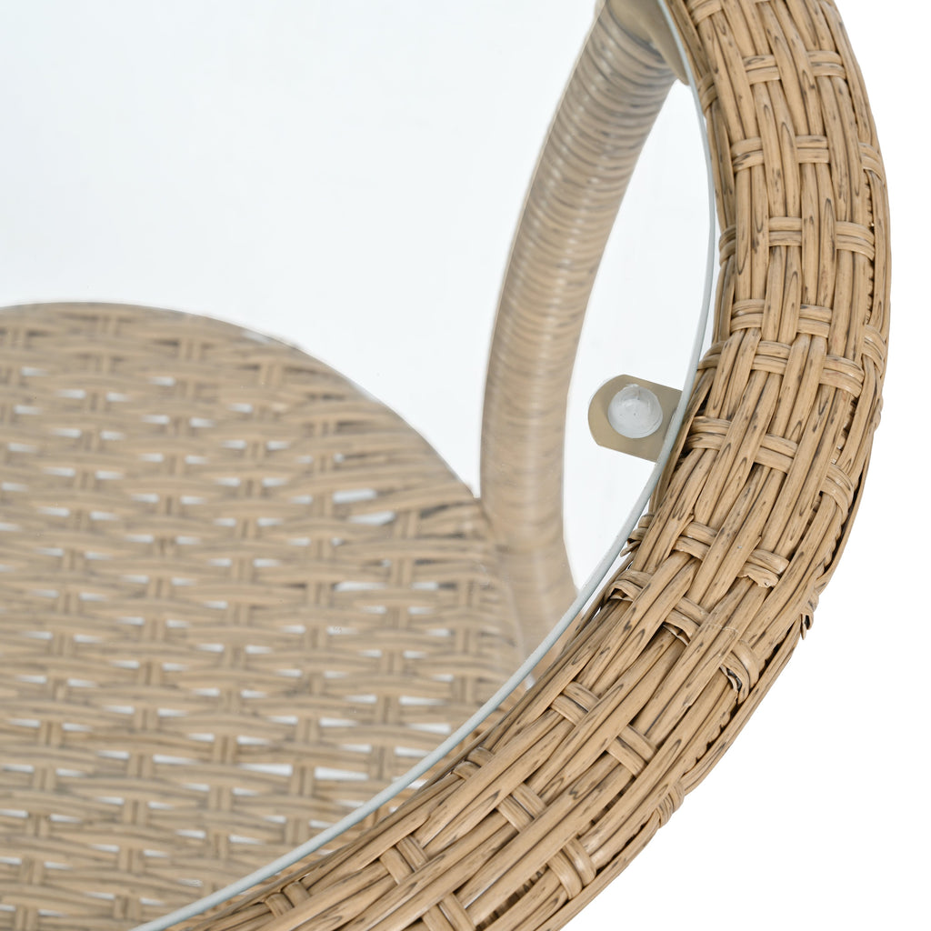 Outdoor Leisure Set, 2 Rattan Single Chairs with A Glass Round Table,