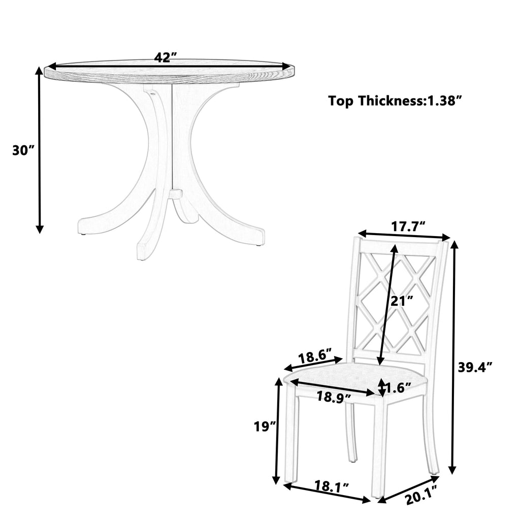 Mid-Century Solid Wood 5-Piece Round Dining Table Set, Kitchen Table