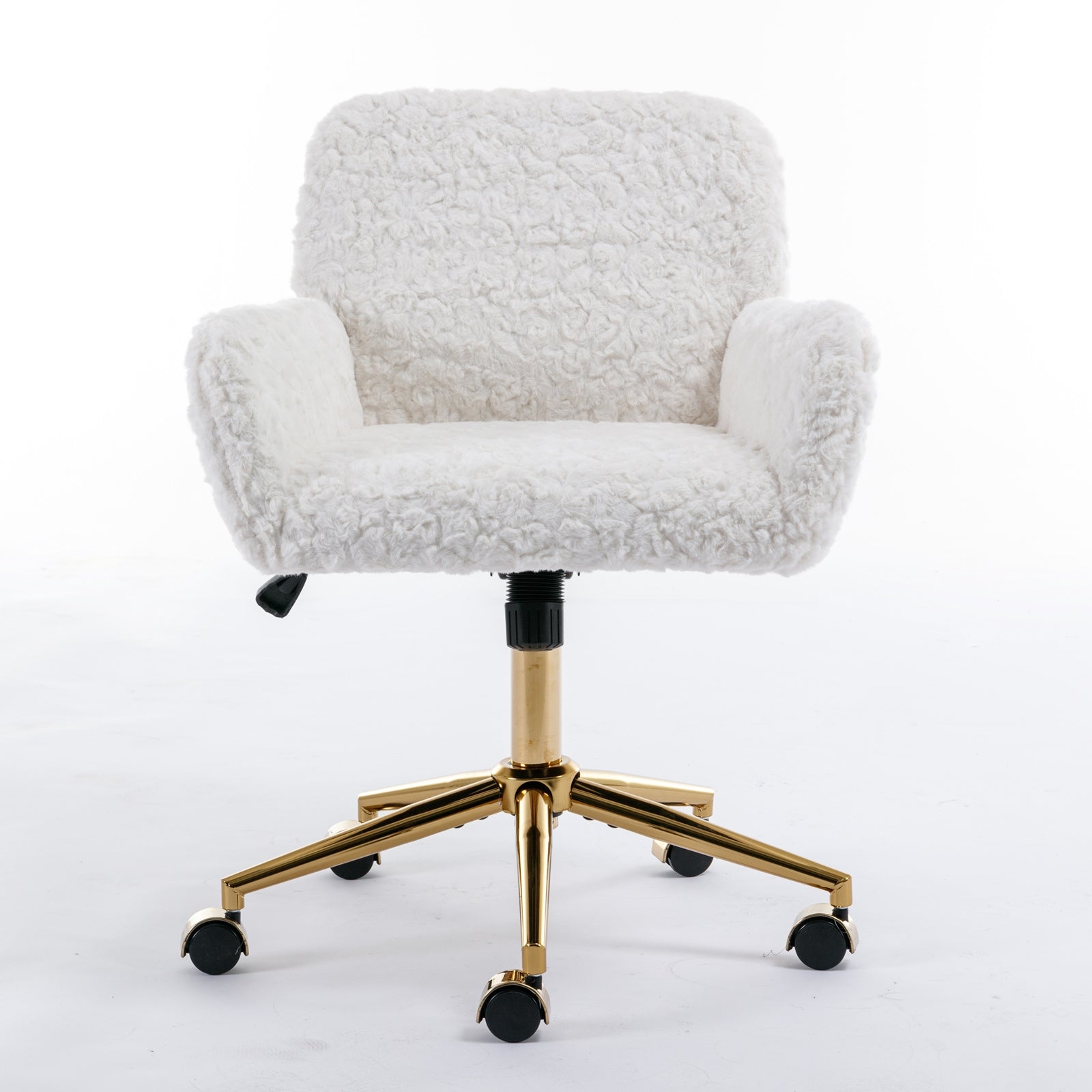 A&A Furniture Rabbit Hair Office Chair With Golden Base, Adjustable