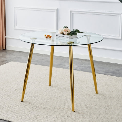 A glass tabletop with a diameter of 40 inches and a modern minimalist