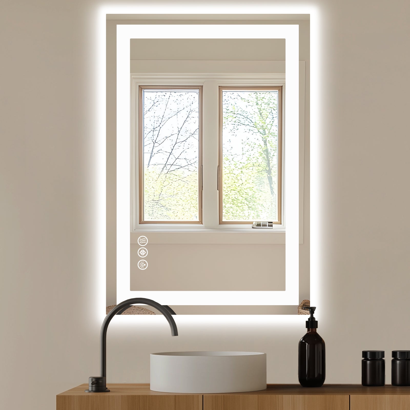 Anti-fog LED Bathroom Mirror With Dual Light Source And Three Lighting Modes