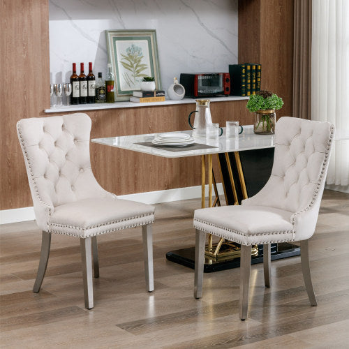 High-end Tufted Solid Wood Contemporary Velvet Upholstered Dining Chair With Chrome Stainless Steel Plating Legs,Nailhead Trim,Set Of 2