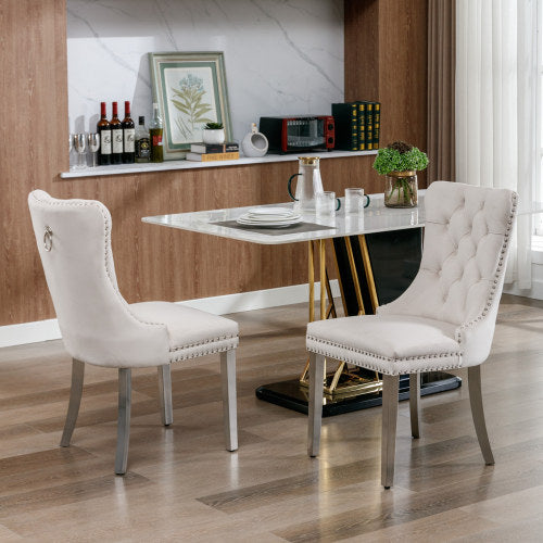High-end Tufted Solid Wood Contemporary Velvet Upholstered Dining Chair With Chrome Stainless Steel Plating Legs,Nailhead Trim,Set Of 2