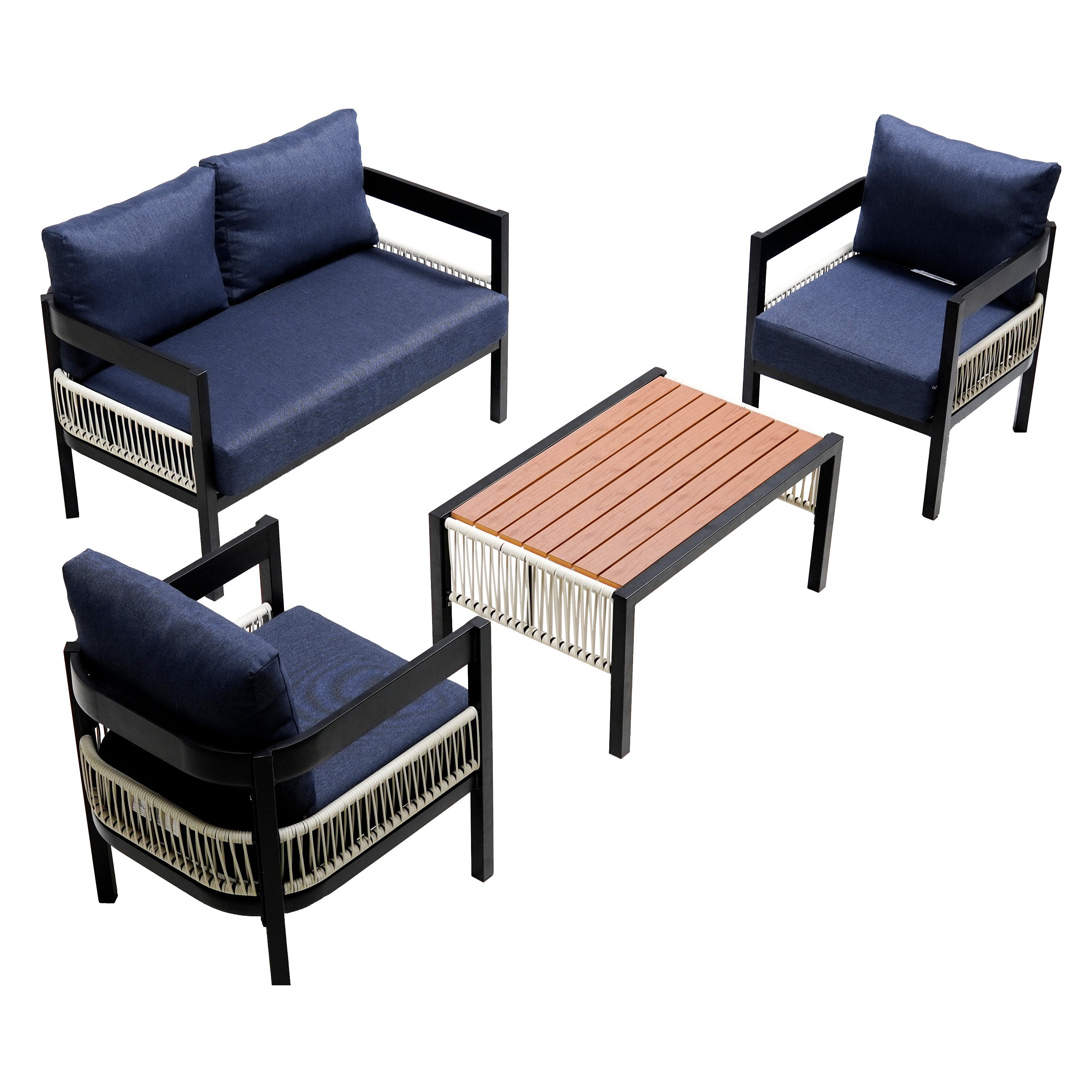 Multi-person Outdoor Iron Sofa Set with A table, Rattan Decoration,