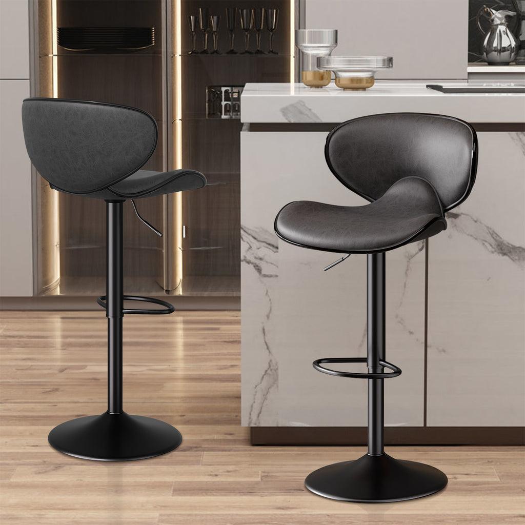 Nalupatio Modern Ergonomic Adjustable Bar Stools With PU Leather And Large Base Set Of 2