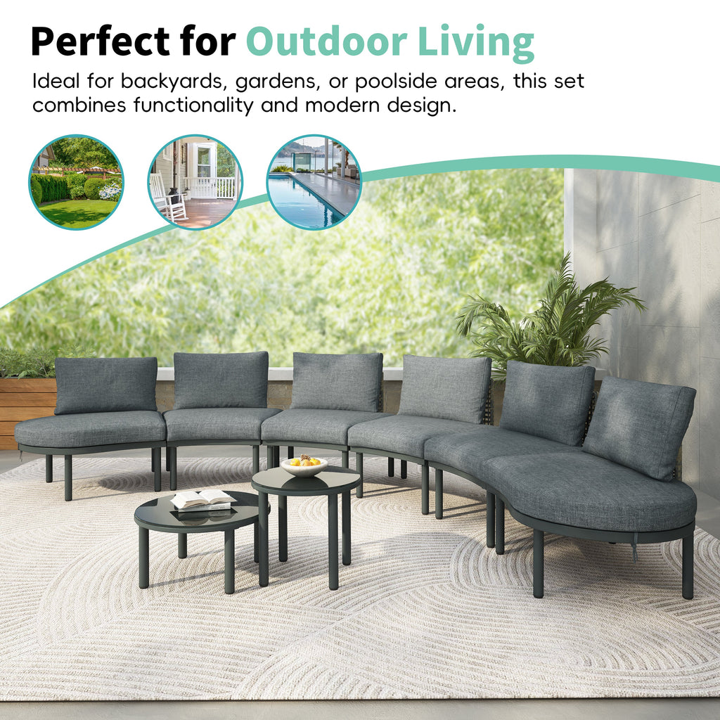8-Piece Patio Sofa Furniture Set, Half Moon Outdoor Sectional Sofa
